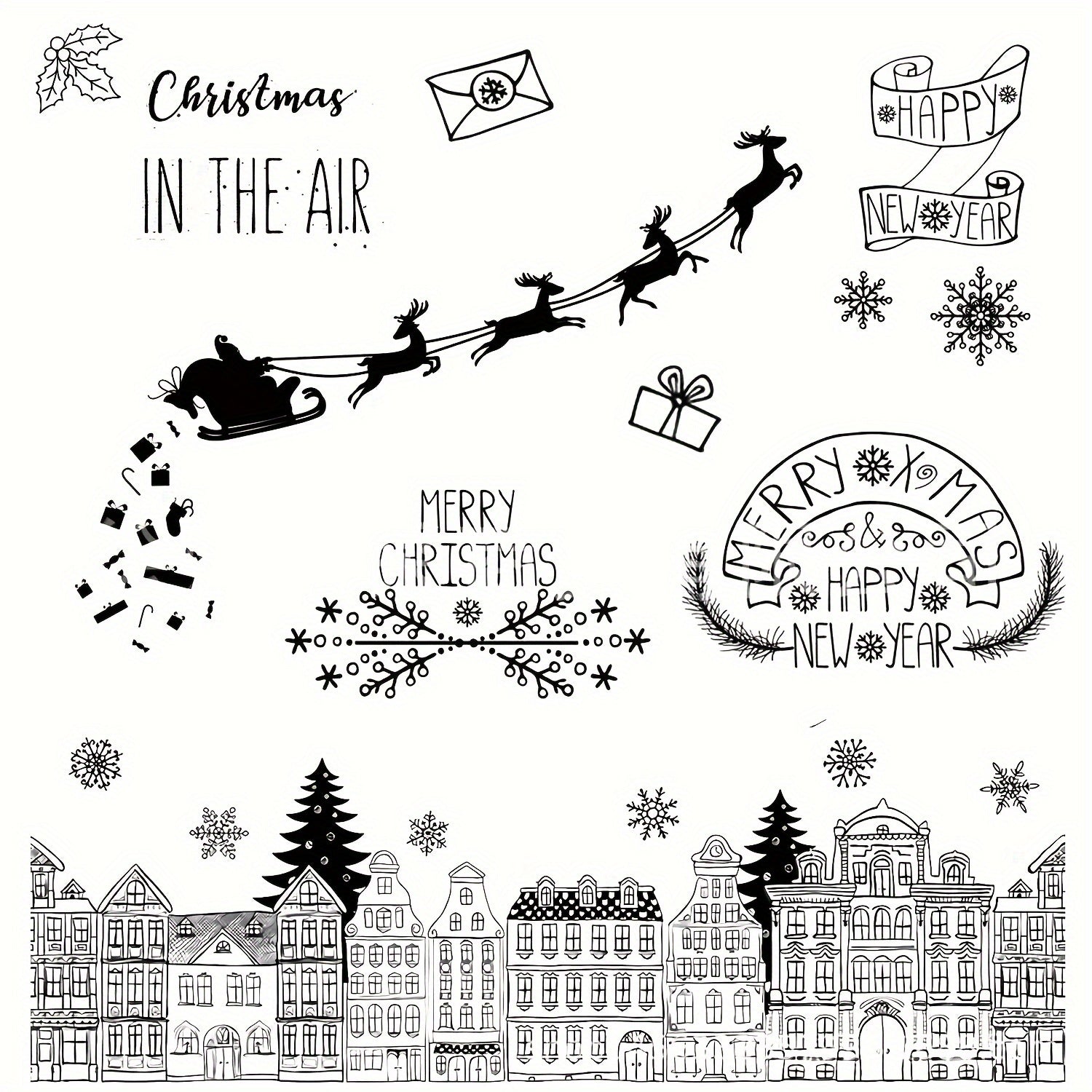 Christmas Clear Stamps For Card Making Santa Snowman Snowflake Blessing Words