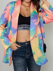  Tie Dye Blazer Double Breasted Loose Fit With Flap Pockets