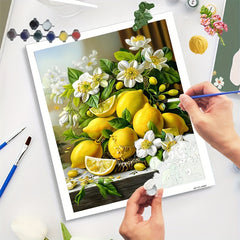 DIY Paint by Numbers Kit Lemon and Flowers for Beginners