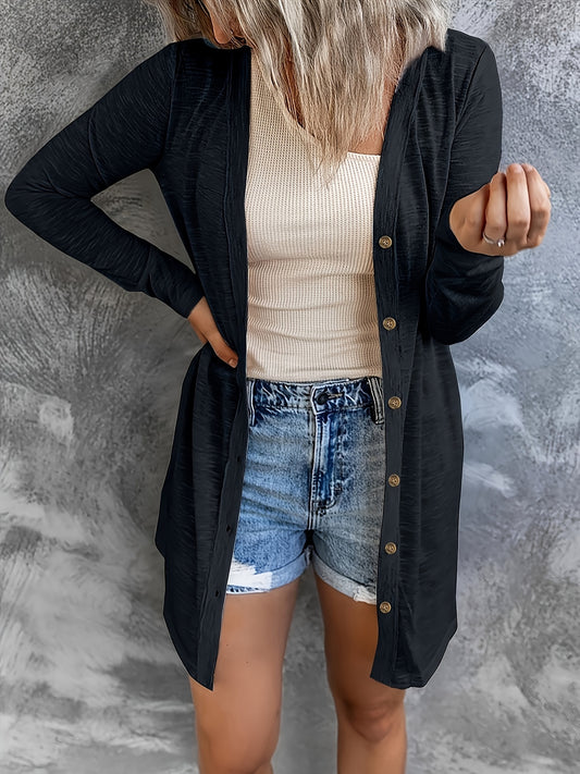  Solid Long Sleeve Button Up Cardigan