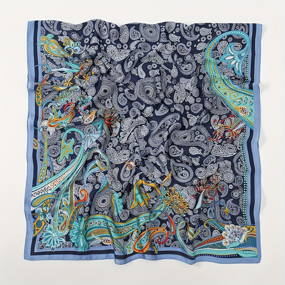 Vintage Paisley Print Silk Scarf for Women