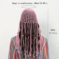 Hollow Woven Crochet Y2K Beanie Cap with Tassel