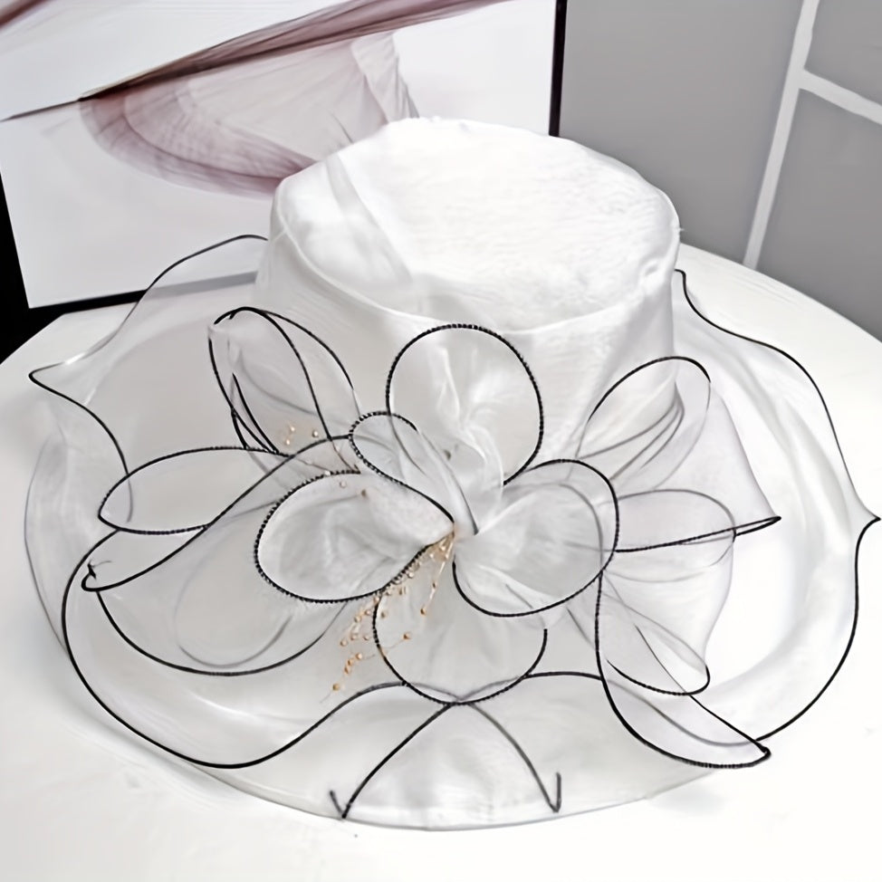 Wide Brim Organza Sun Hat Solid Derby Hat Mesh Breathable Lightweight UV Protect