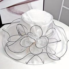 Wide Brim Organza Sun Hat Solid Derby Hat Mesh Breathable Lightweight UV Protect