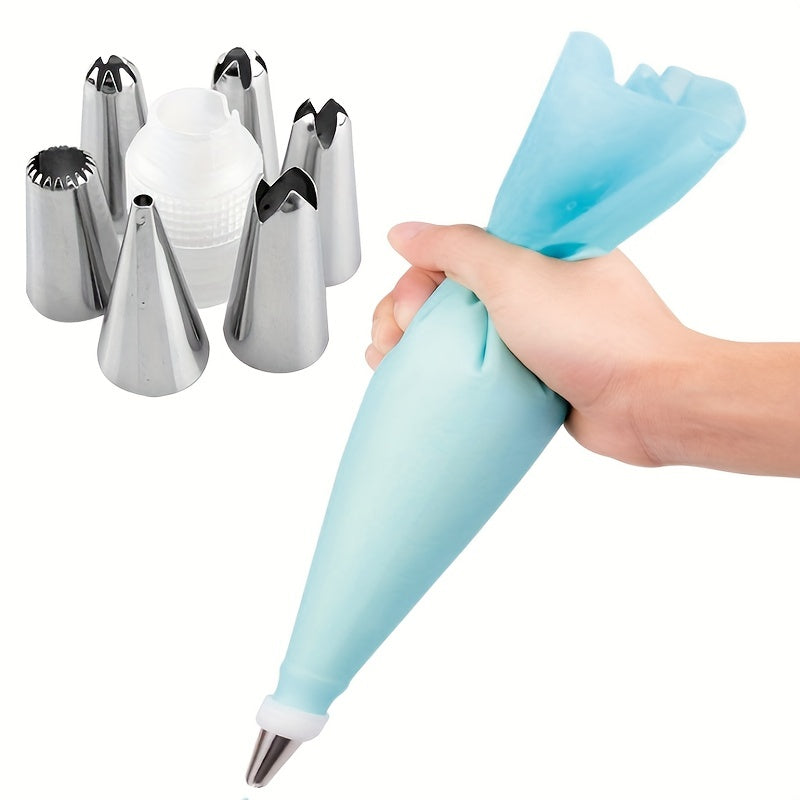 8pc Cake Decorating Kit: Silicone Bag, Tips, Coupler - Baking