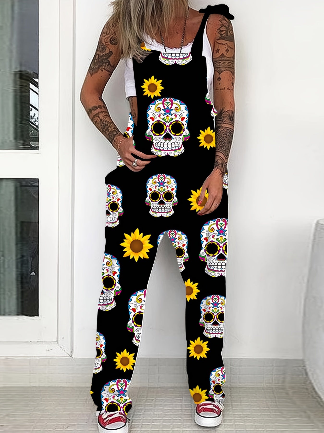 Gothic Skulls Print Rompers Casual Jumpsuit Women's Clothing
