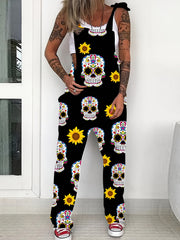Gothic Skulls Print Rompers Casual Jumpsuit Women's Clothing