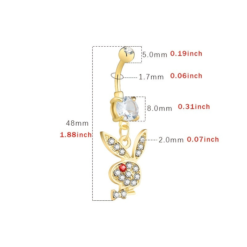 Rabbit Belly Button Ring with Zircon Inlay