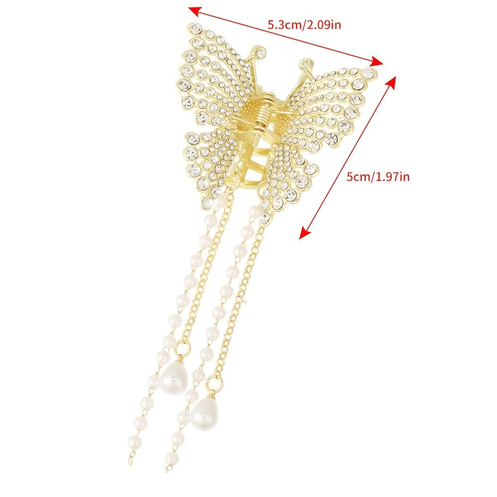 Long Tassel Hair Claw Clips Rhinestone Butterfly Hair Barrettes for Women