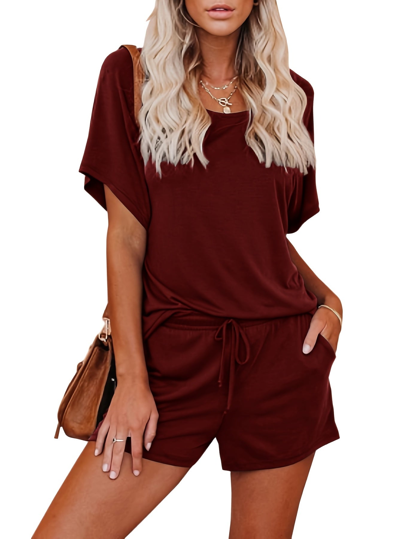 2pc Short Sleeve T Shirt & Drawstring Waist Shorts Set