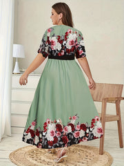  Floral Print Short Sleeve Maxi Dress