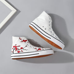 Floral Print High Top Canvas Shoes - Non Slip Casual Sneakers