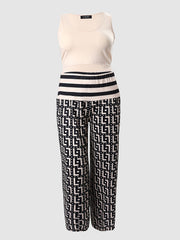  Tank Top & Print Pant Set Women's Casual Two Pieces Set