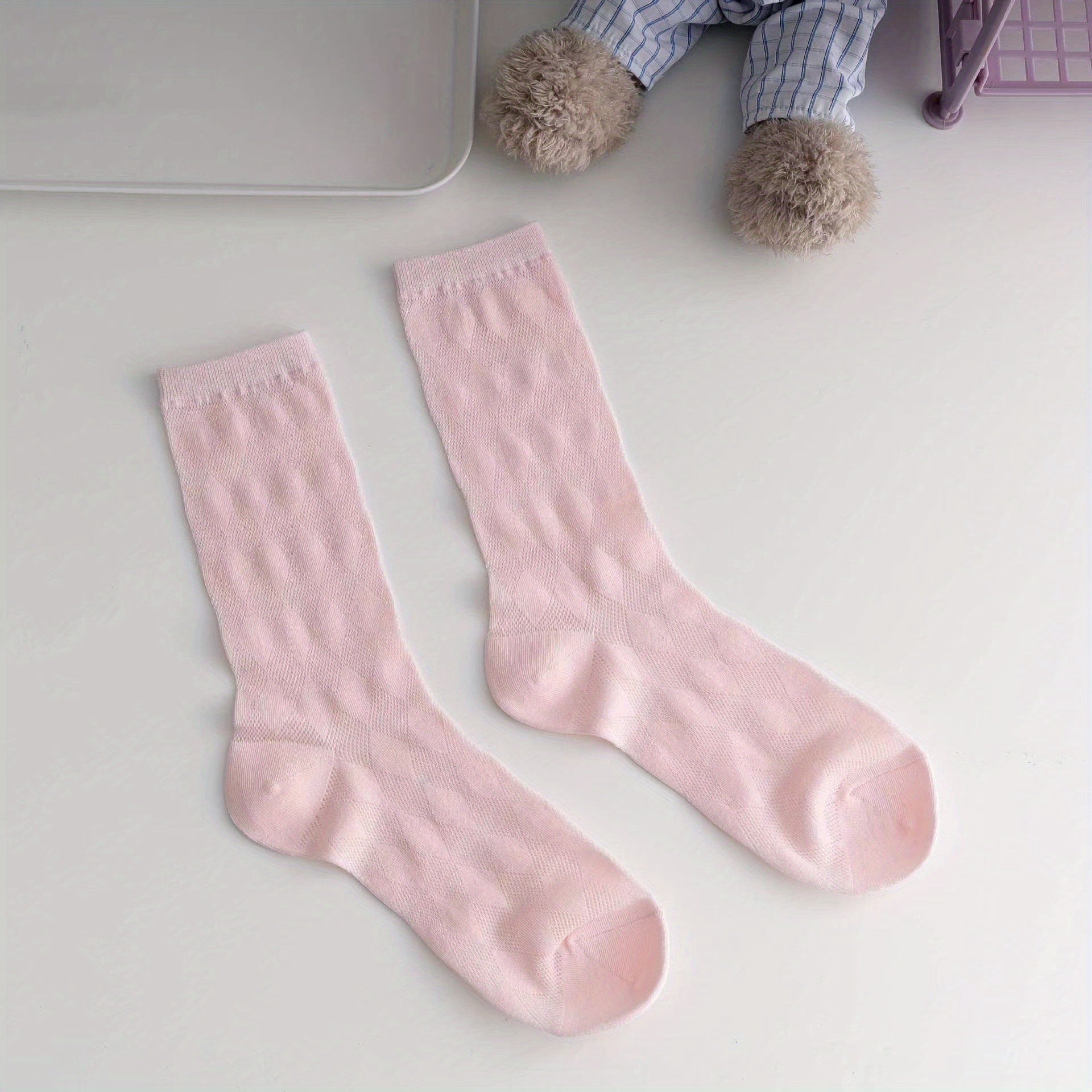 Argyle Textured Socks Mid Tube Women's Stockings