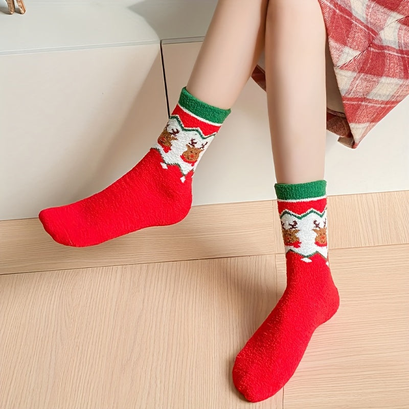 4 Pairs Christmas Print Socks Winter Knit Stockings Women's Hosiery