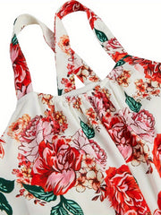 Girls Boho Floral Maxi Backless Jumpsuit Teen Wide Leg Rompers