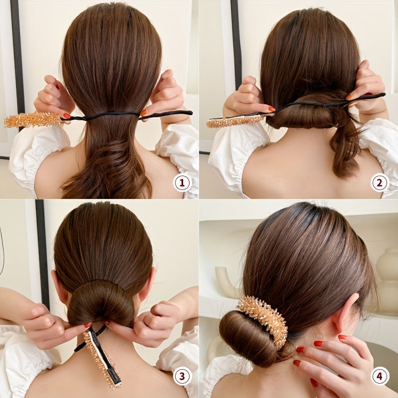 Crystal Pearl Hair Device Braided Headdress Hair Artifact Bun Accessories