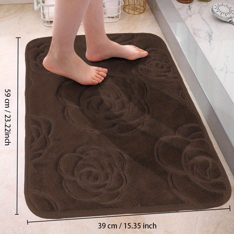 Rose Flower Patterned Bathroom Bath Mat Non-slip Carpet Memory Foam Mat 40