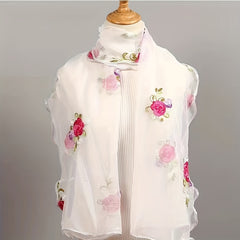 Ruffles Rose Embroidered Scarf Double Layer Gauze Head Wrap