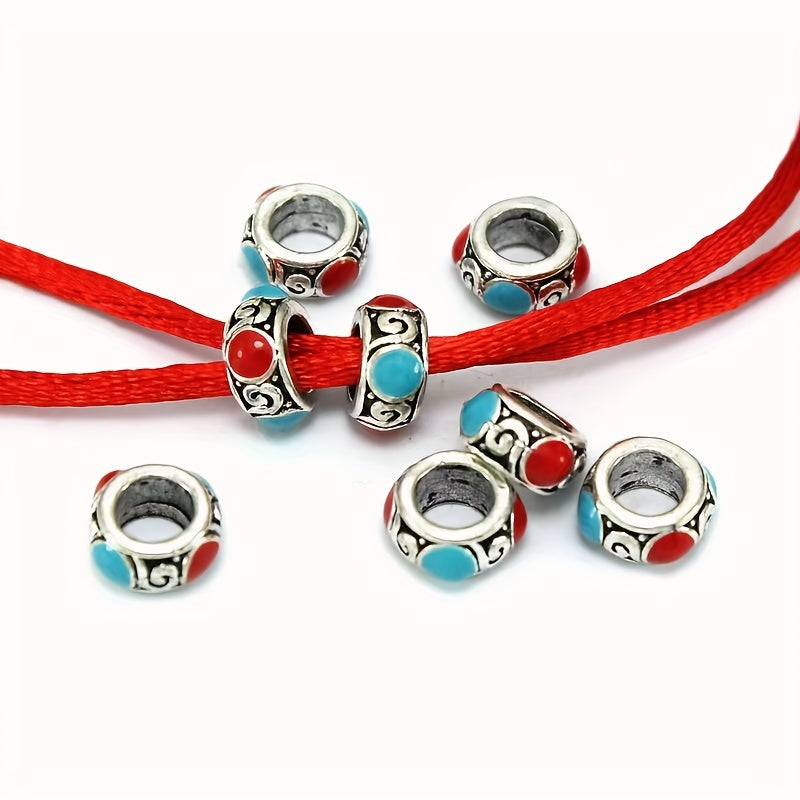 5pcs Metal Alloy Drip Oil Flat Beads Transfer Beads Large Hole Partition Beads