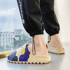 Men's Anime Print Non Slip Platform Slides Soft Sole Cloud Slides