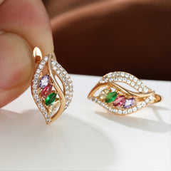 Marquise Cut Multicolor Stone Clip On Hook Earrings CZ Drop Dangle
