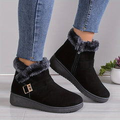 Women's Warm Faux Fur Ankle Boots Suede Round Toe Zipper Snow Boots