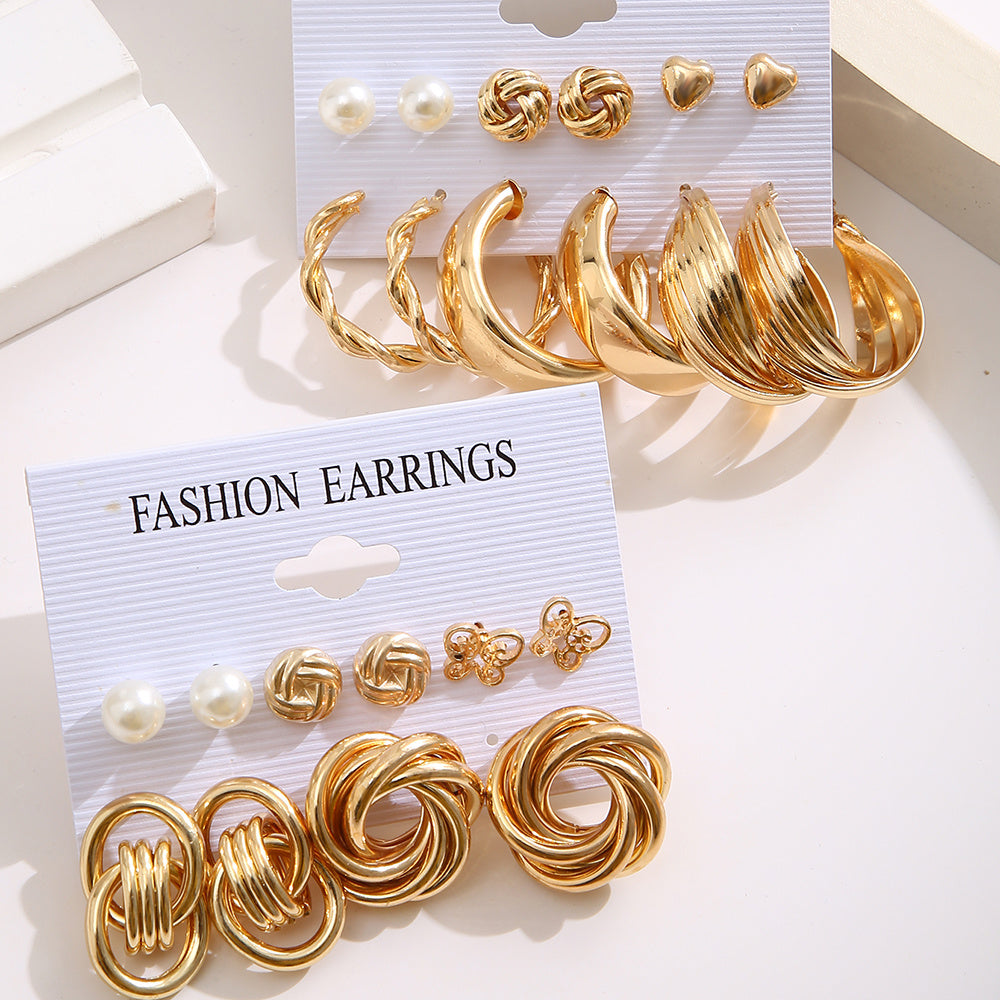 11 Pairs Golden Earrings Kit for Women & Girls - Zinc Alloy Ear Jewelry
