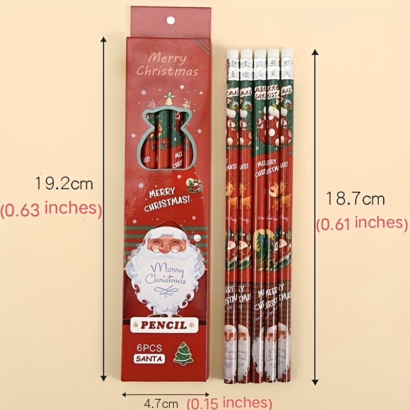 6pcs Christmas Funny Cartoon Pencil Set for Kids School Supplies