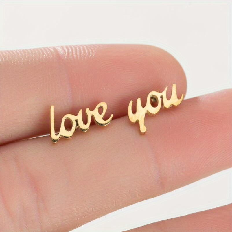 2pcs Men's Stainless Steel Love You Stud Earrings
