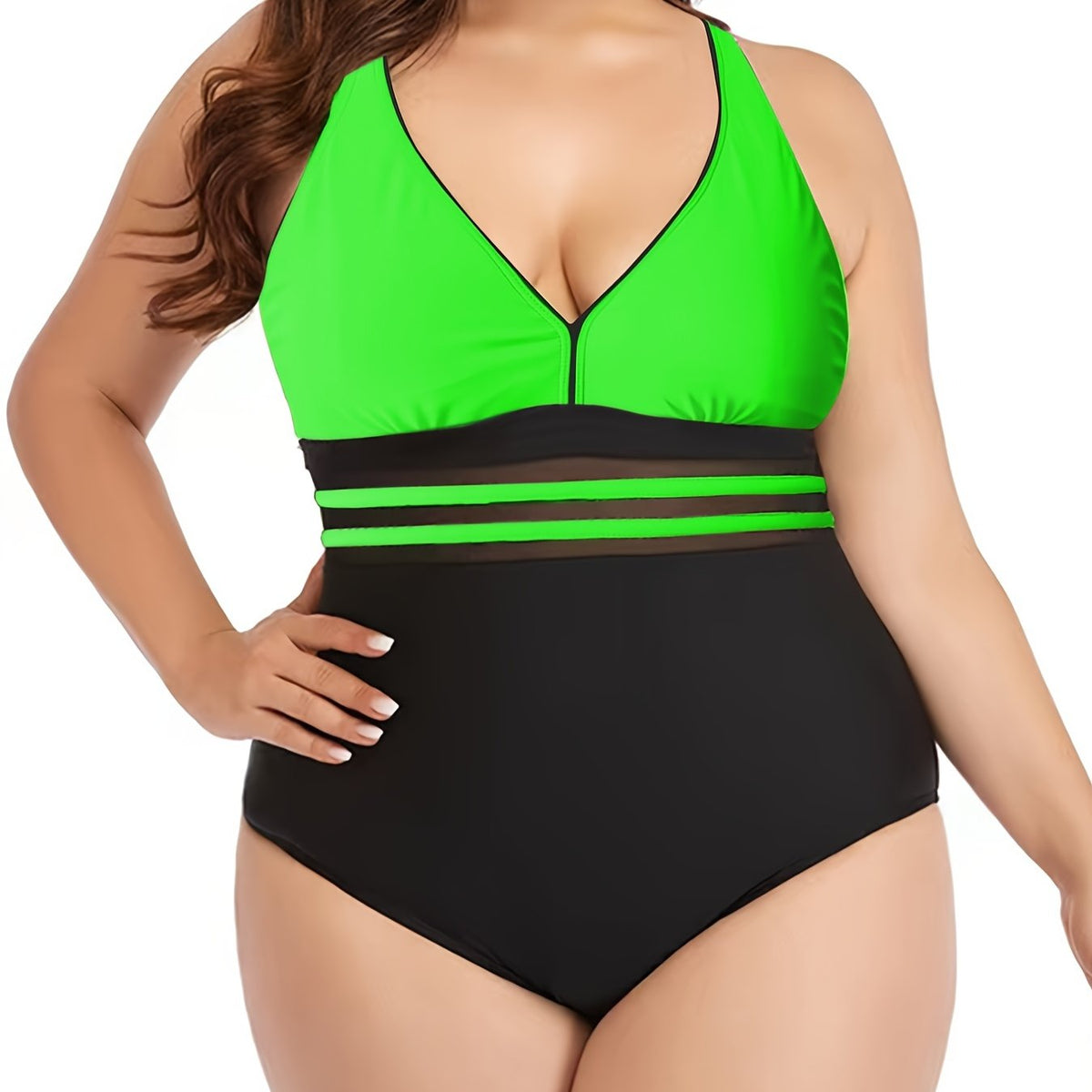  Colorblock Striped One Piece Swimsuit Women's Plus Bathing Suit