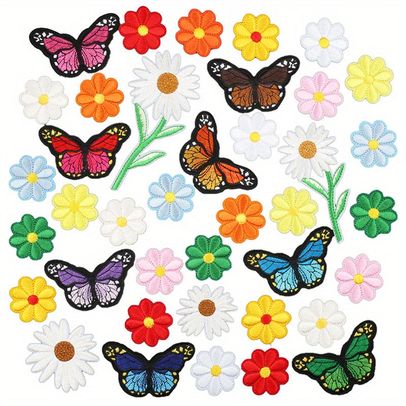 Flowers & Butterfly Embroidery Iron on Patches for Kids Men Women
