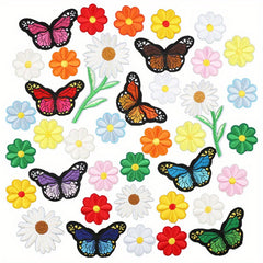 Flowers & Butterfly Embroidery Iron on Patches for Kids Men Women