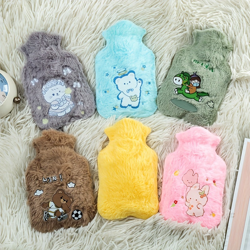 Cartoon Hot Water Bag w/ Plush Cover for Autumn & Winter