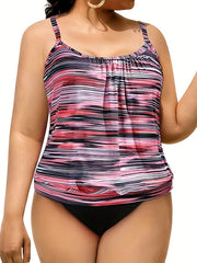  Striped Print Tankini Set Cami Top & Panty Swimsuit 2 Piece