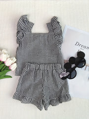 Plaid Ruffle Trim Top With Shorts Set for Baby Girls