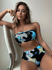Geometric Bandeau Bikini Set High Cut Swimsuit