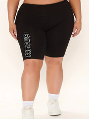 Women's Plus Art Letter Print Biker Shorts