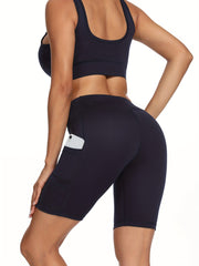 Women High Waist Yoga Biker Shorts with Side Pockets