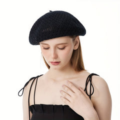 Vintage Lightweight Hollow Out Knitted Beret Solid Breathable Painter Hat