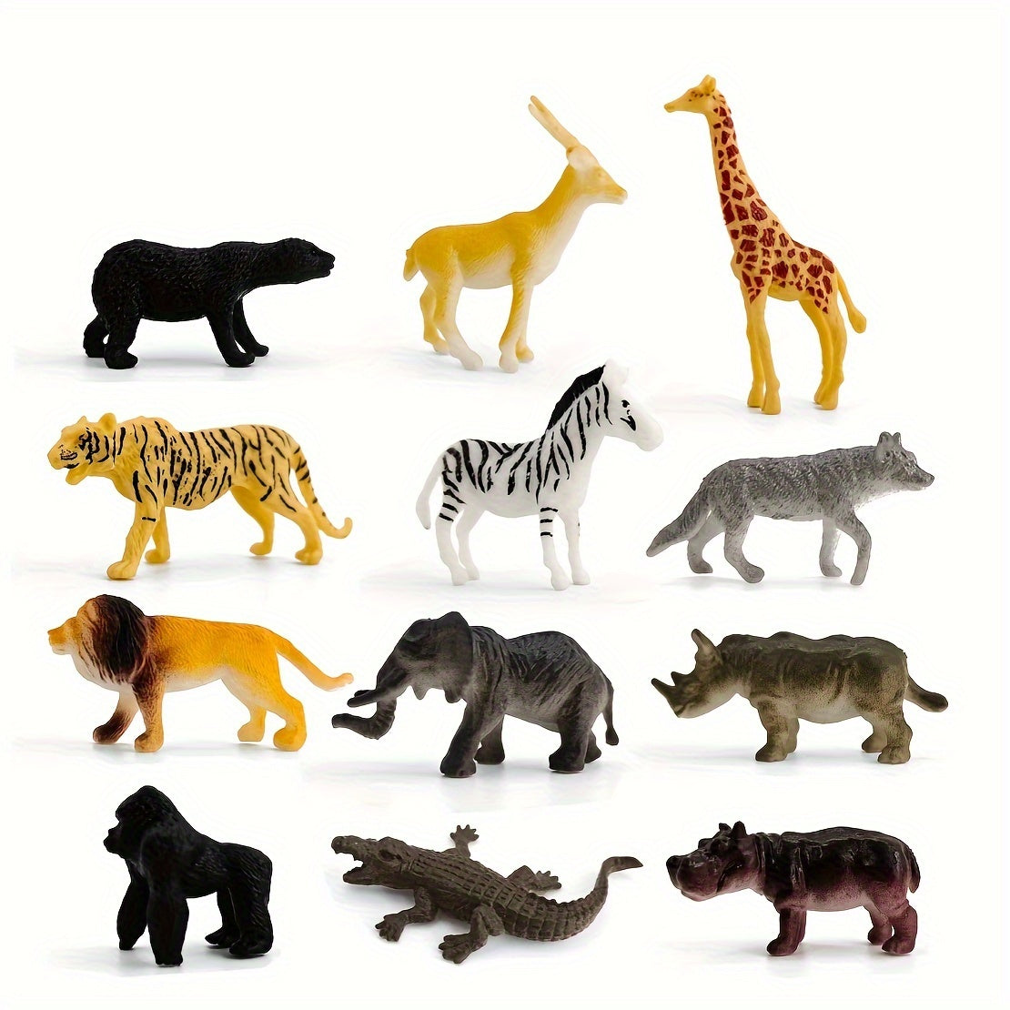 12-Piece Wildlife Figurines Set for Ages 3+: Lion Tiger Crocodile Giraffe Zebra