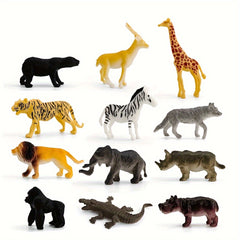 12-Piece Wildlife Figurines Set for Ages 3+: Lion Tiger Crocodile Giraffe Zebra