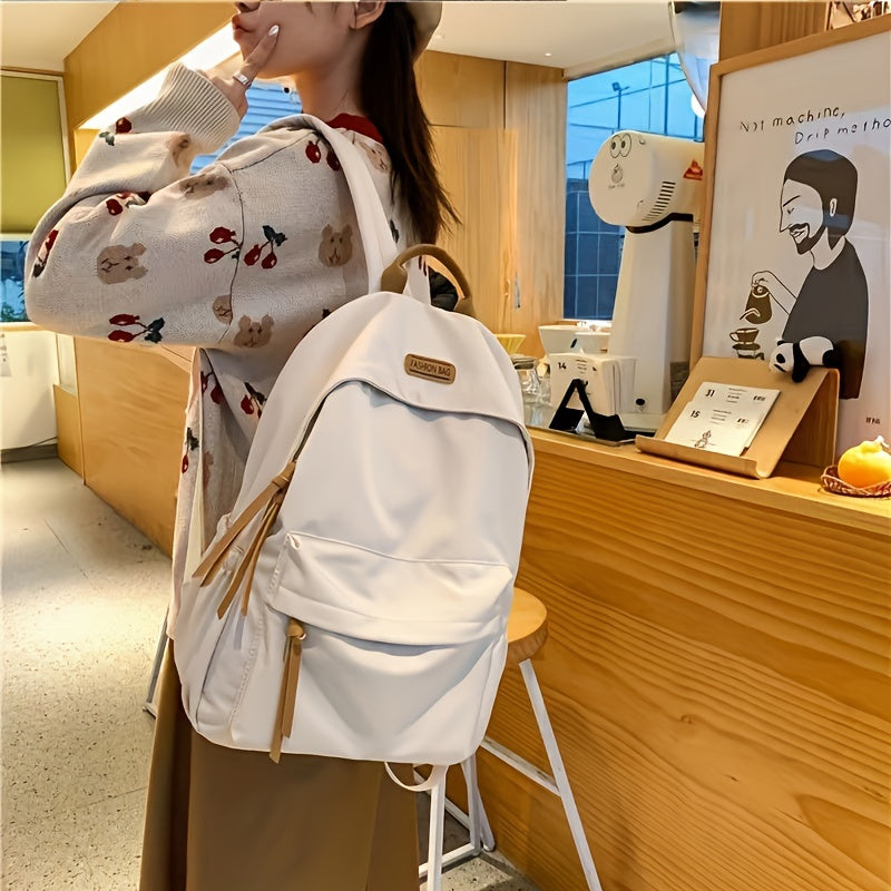 Solid Student Backpack Preppy Style Schoolbag Casual Laptop