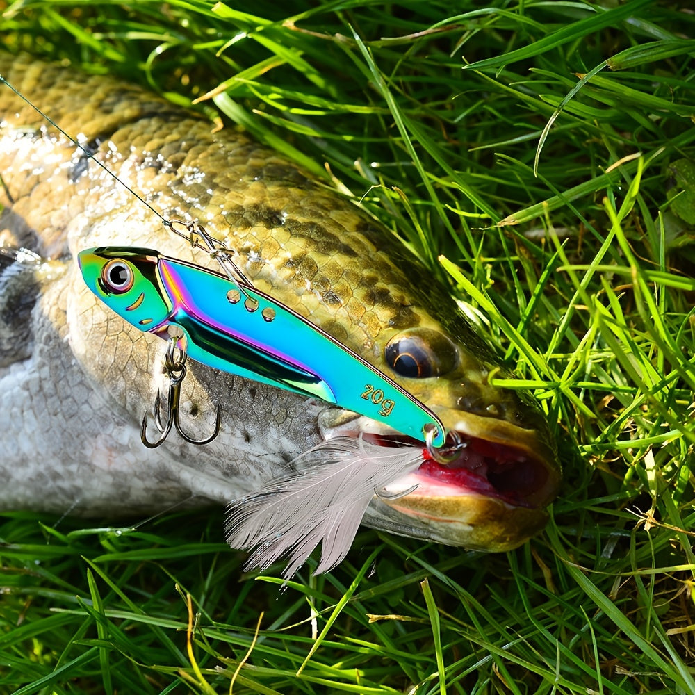 Reflective VIB Sequins Long Throw Lure with Feather Hook