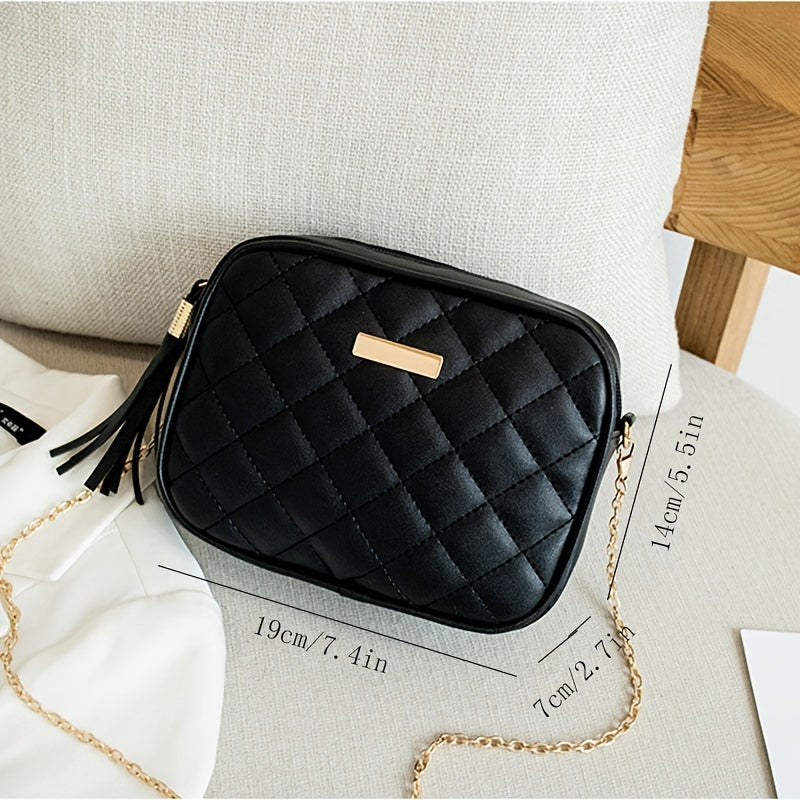 Quilted Chain Crossbody Bag Square Purse Faux Leather Shoulder Bag