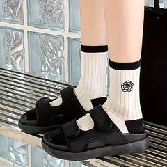 5 Pairs Floral Print Socks Comfy & Breathable Women's Mid Tube Stockings