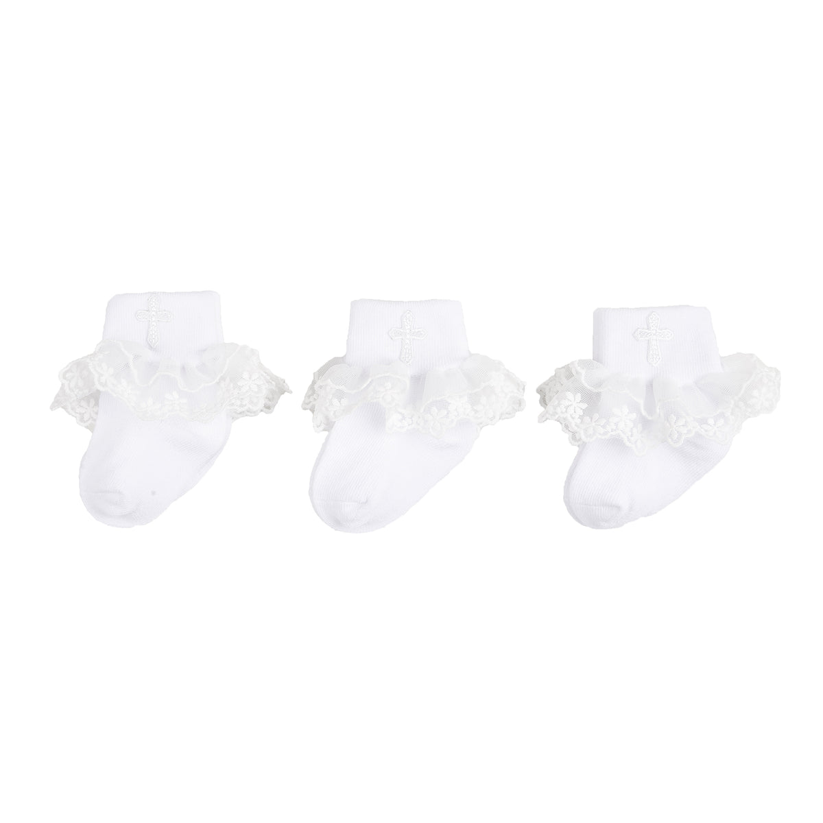 3 Pairs Baby Cross Embroidery Socks for Girls