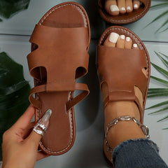 Women's Faux Leather Flat Slide Sandals