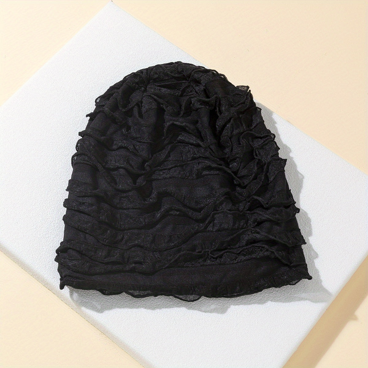 Lace Pleated Beanie Solid Elastic Skull Hat Thin Breathable Casual Chemo Hats