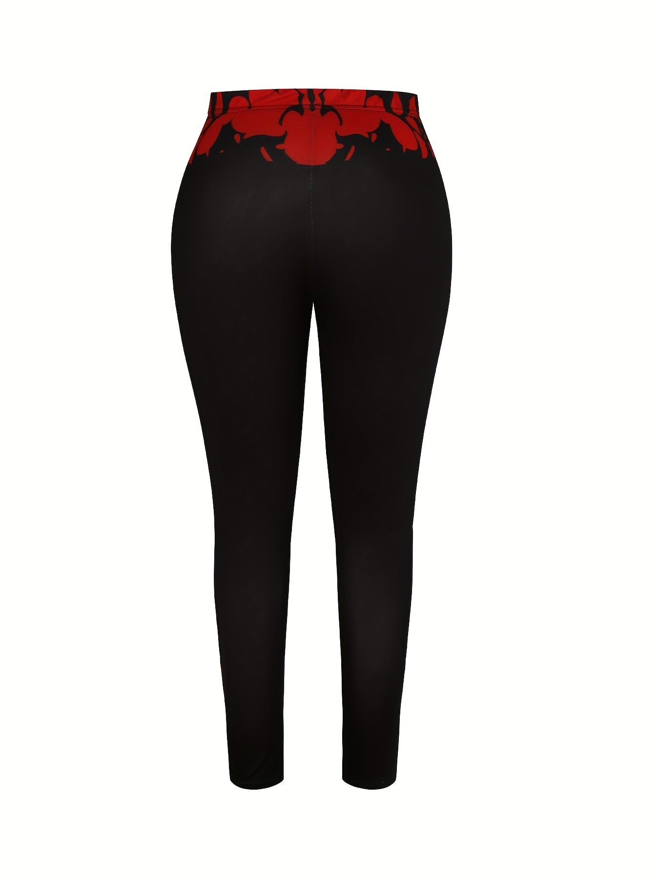  Halloween Goth Leggings Floral Skull Print High Rise Leggings